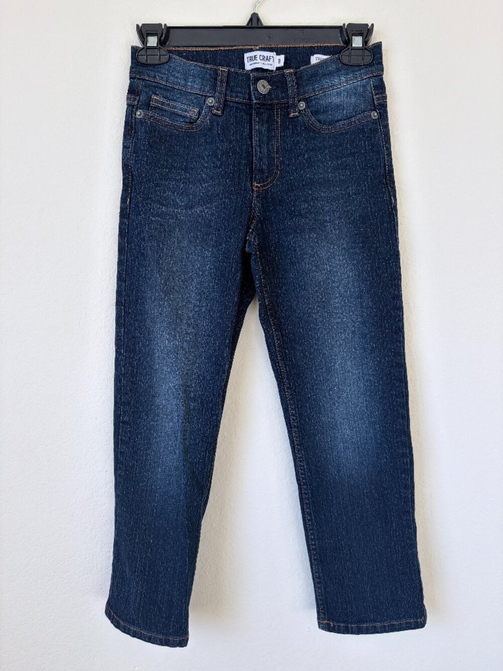 True Craft Jeans Boys 8 Denim Blue Dark Wash Straight Stretch Adjustable Waist